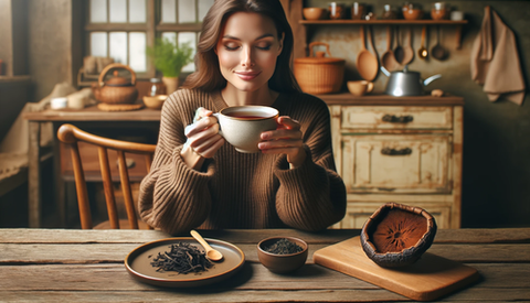 A lady taking Chaga mushroom