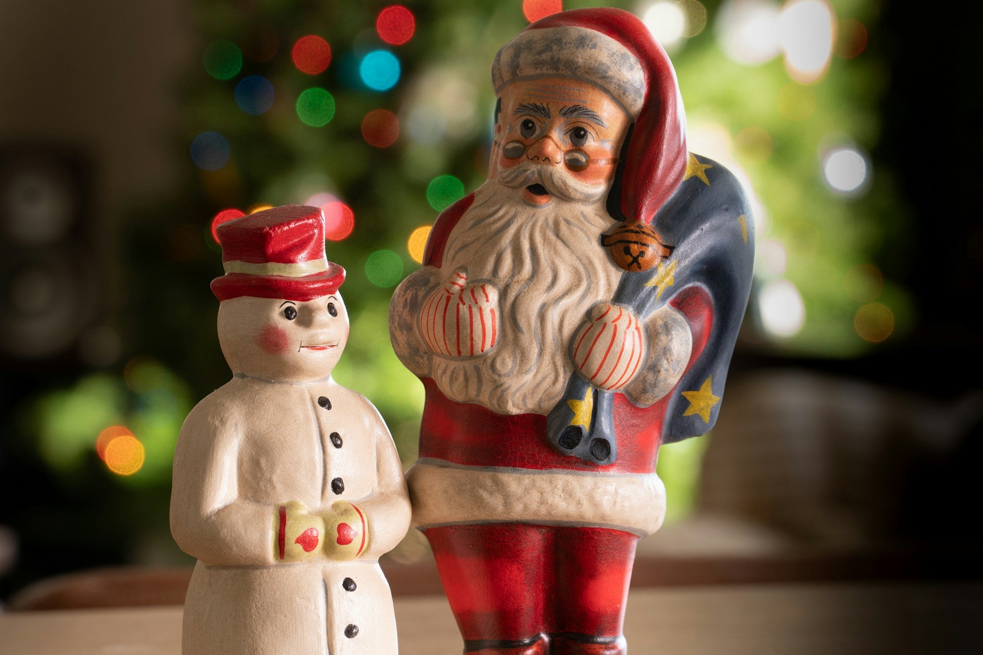 Santa Claus and snowman ornaments